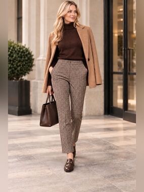 Anne Klein Brown Houndstooth Tailored Trousers